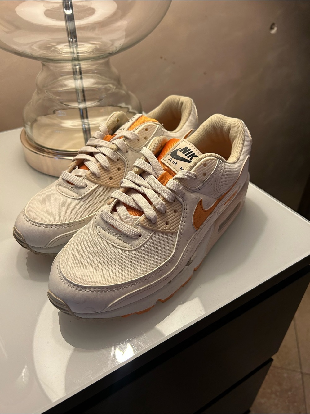 Nike Sneakers in Cream with Orange Swoosh